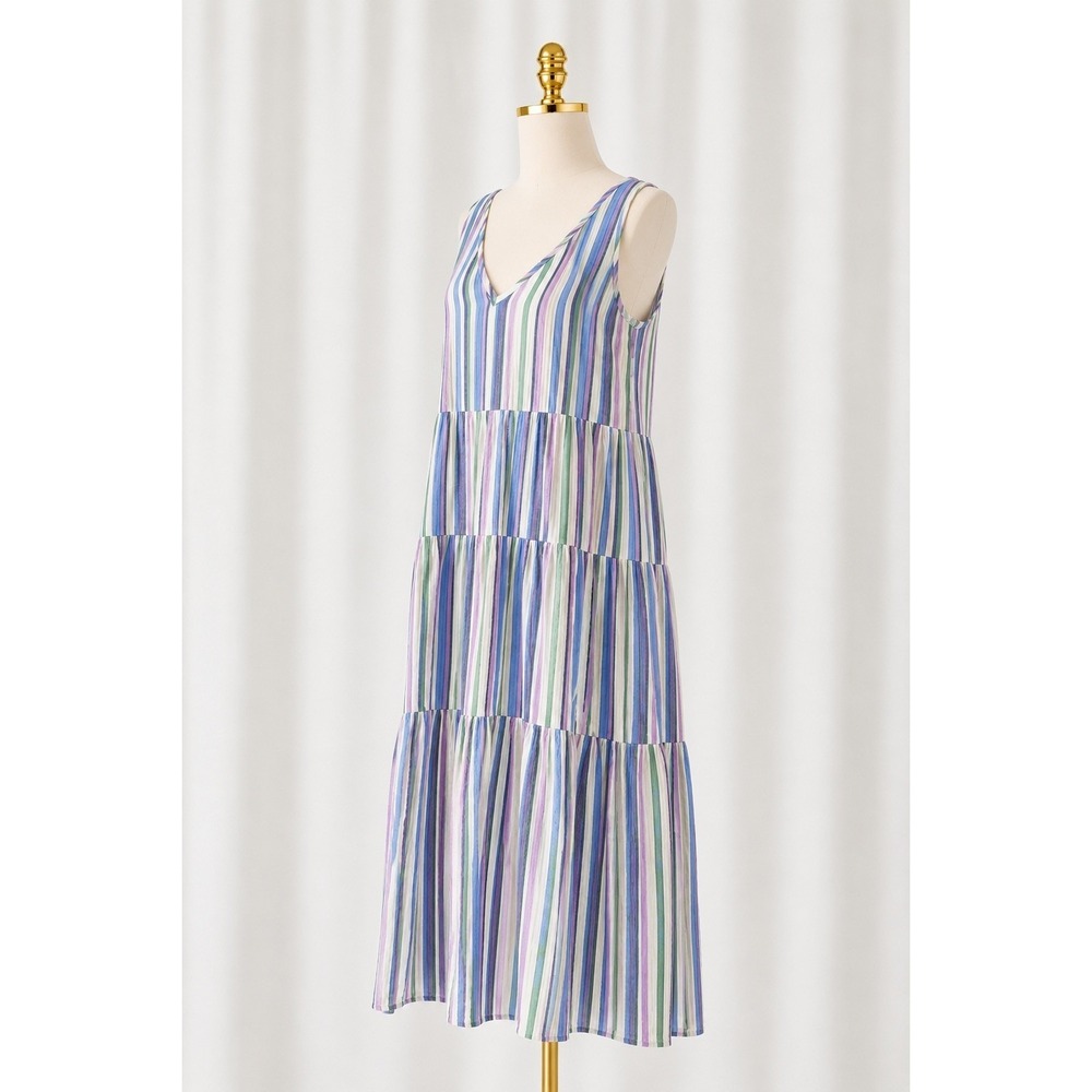 Marine Layer Gauze Cotton Tiered Maxi Dress Womens XL Pink Blue Green Striped